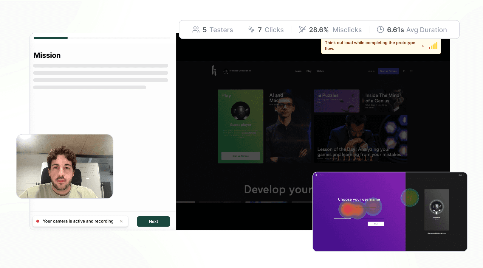 A person recording himself and completing a usability test