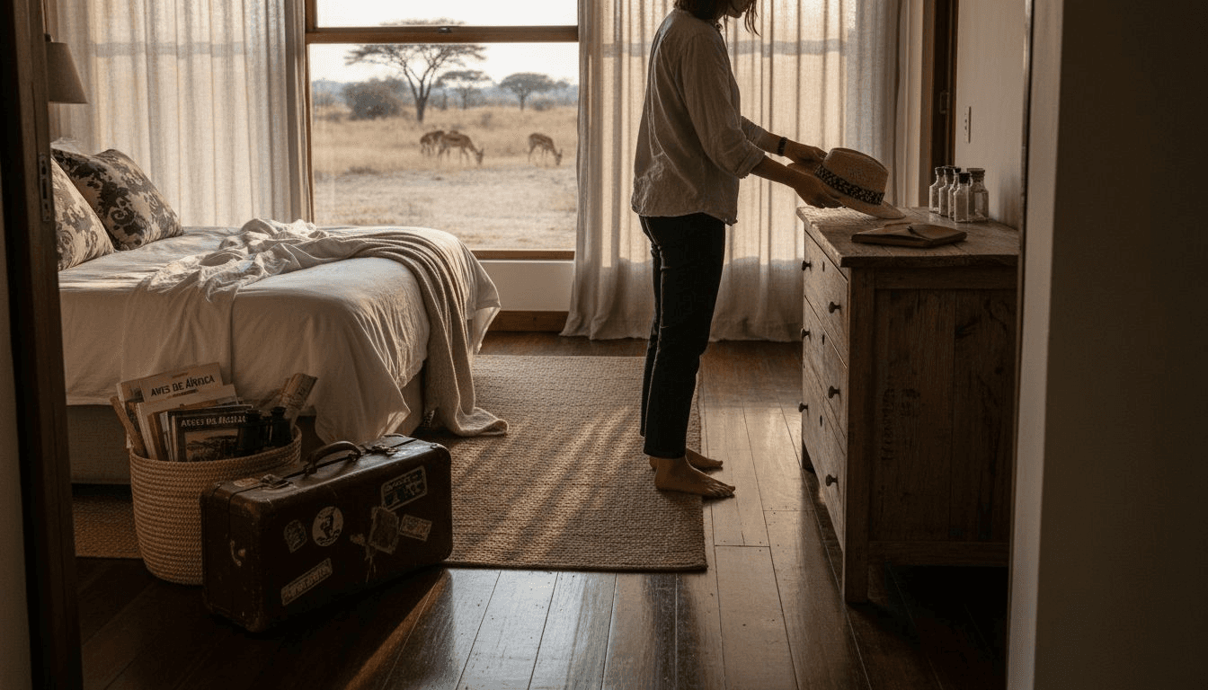 Ambiente acogedor en el interior de una habitación de lodge safari