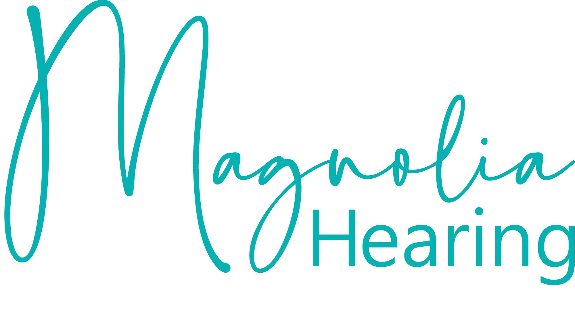 Logo for Magnolia Hearing, featuring a stylized script in teal lettering.