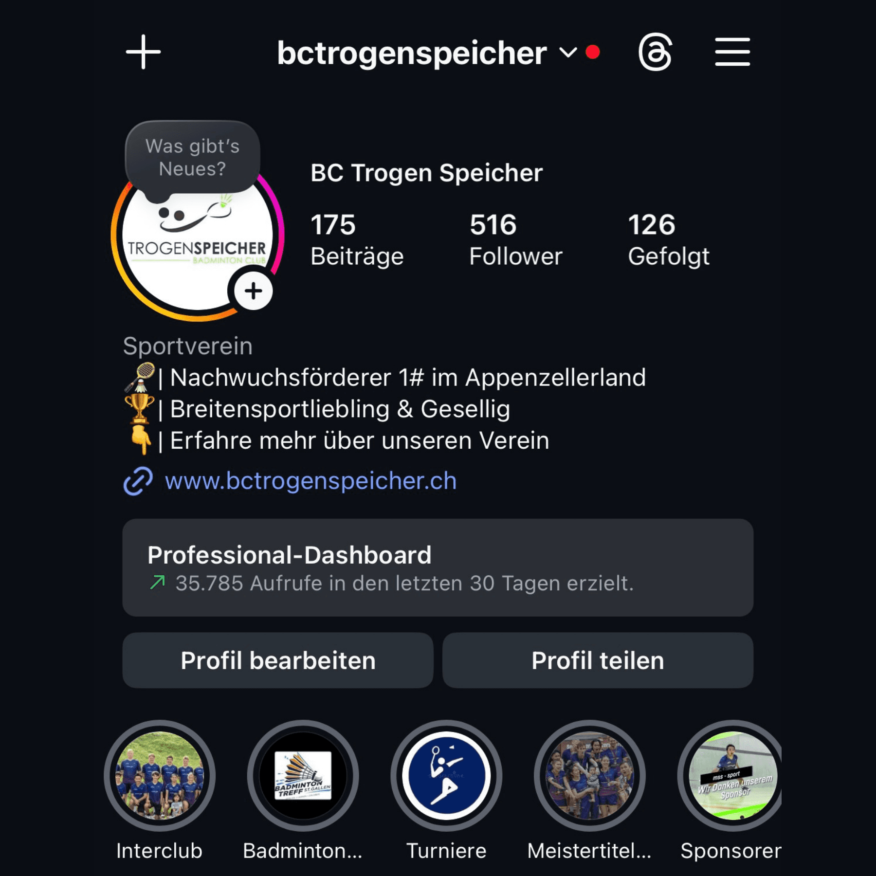 Profil von BC Trogen Speicher Instagram (Alperna Resultat) 