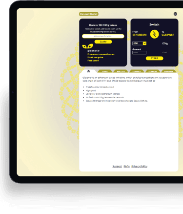 Mobile dashboard of GLEIPNER illustrating predefined low transaction costs and transparent integration process