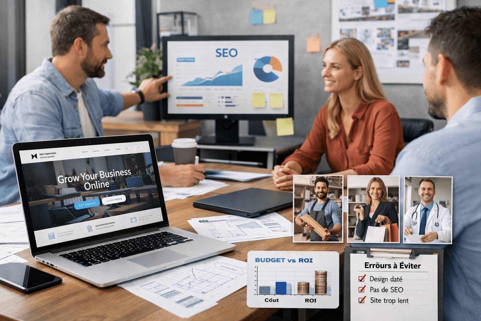 Réunion entre professionnels du web à Mérignac autour de la création d’un site internet performant pour TPE, menée par l’agence SL Vision avec une approche SEO, design moderne et orientée conversion