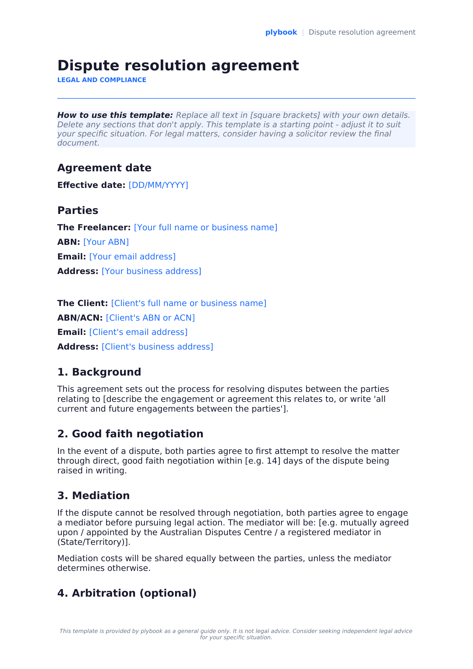 Dispute resolution agreement