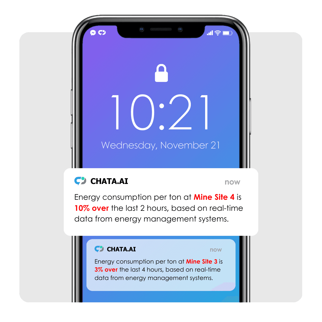 Image of a phone receiving Chata.ai data alerts and notifications