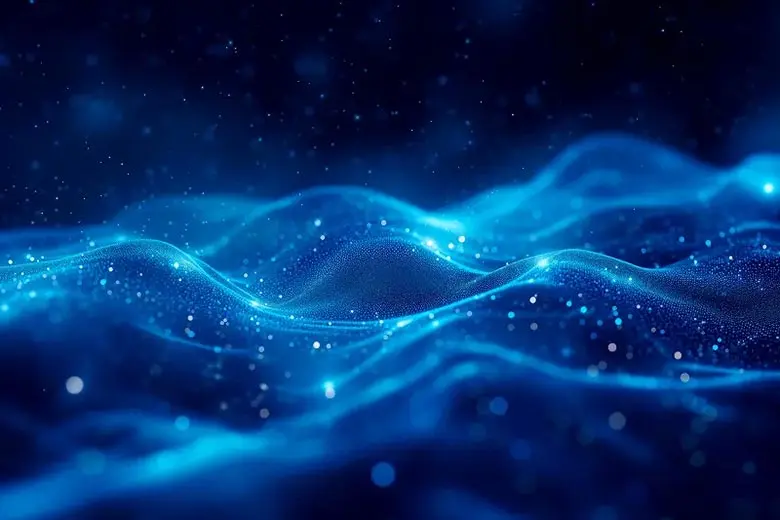 Blue particle wave backgrounds collection, abstract technology textures with fluid motion