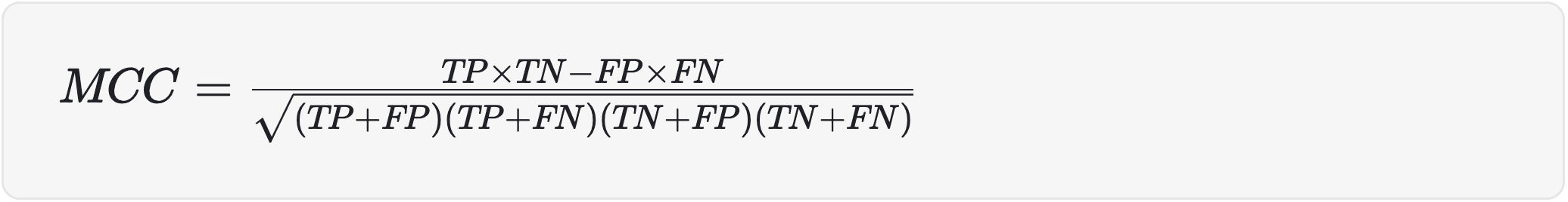 This metric sees true and predicted classes as random variables, calculating the Pearson correlation coefficient between them