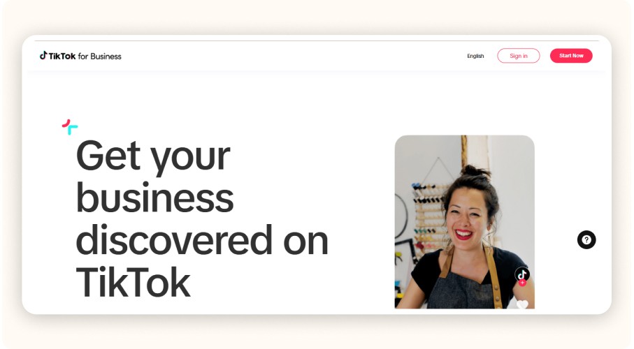 TikTok for Business page
