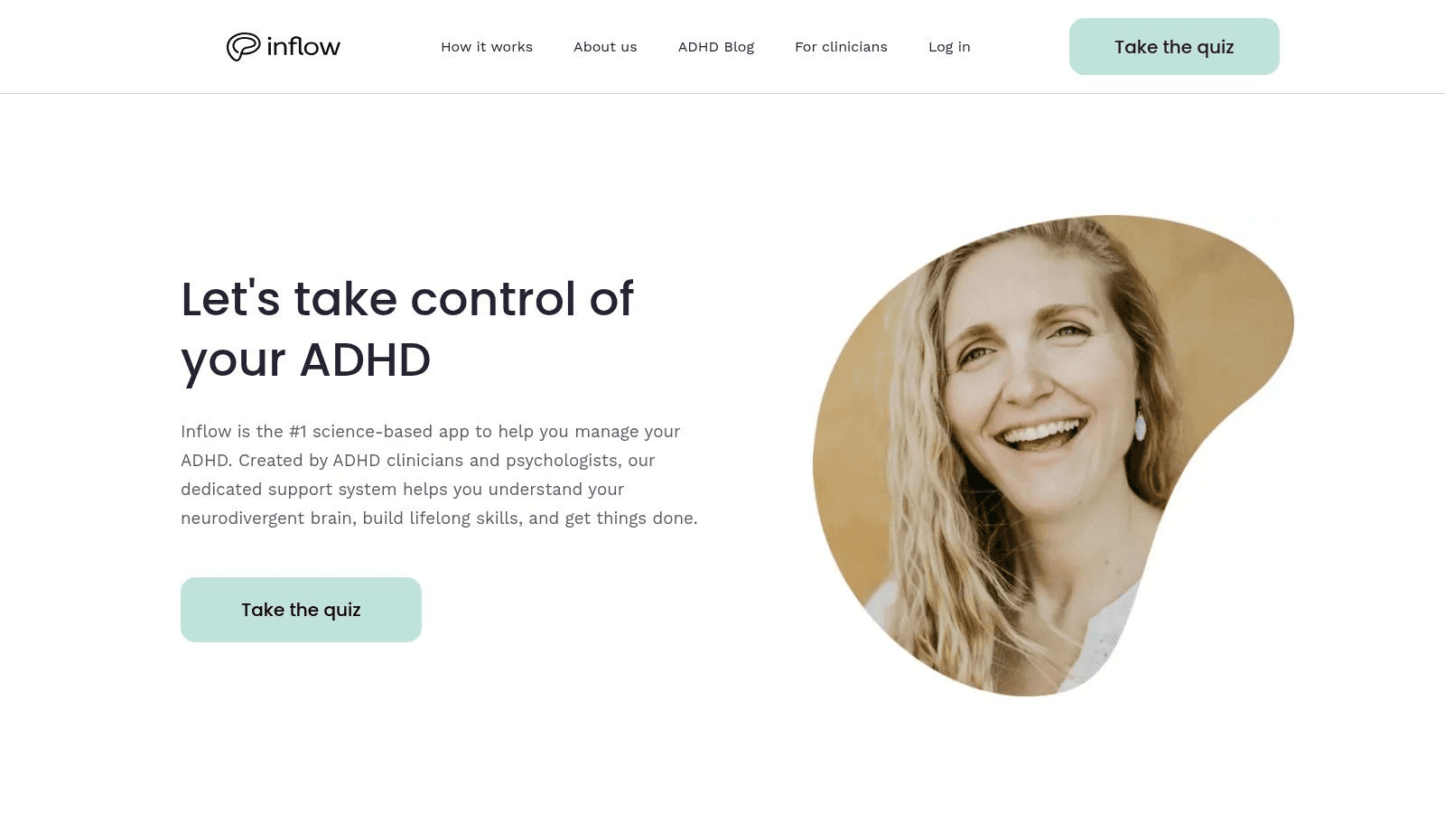 Inflow ADHD support based on science homepage screenshot. 