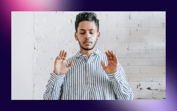 Young man illustrating a moment of personal supplication in Islamic practice.