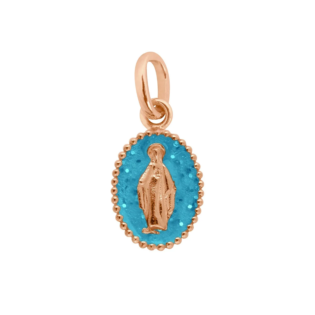 Pendentif Madone résine azur, or rose