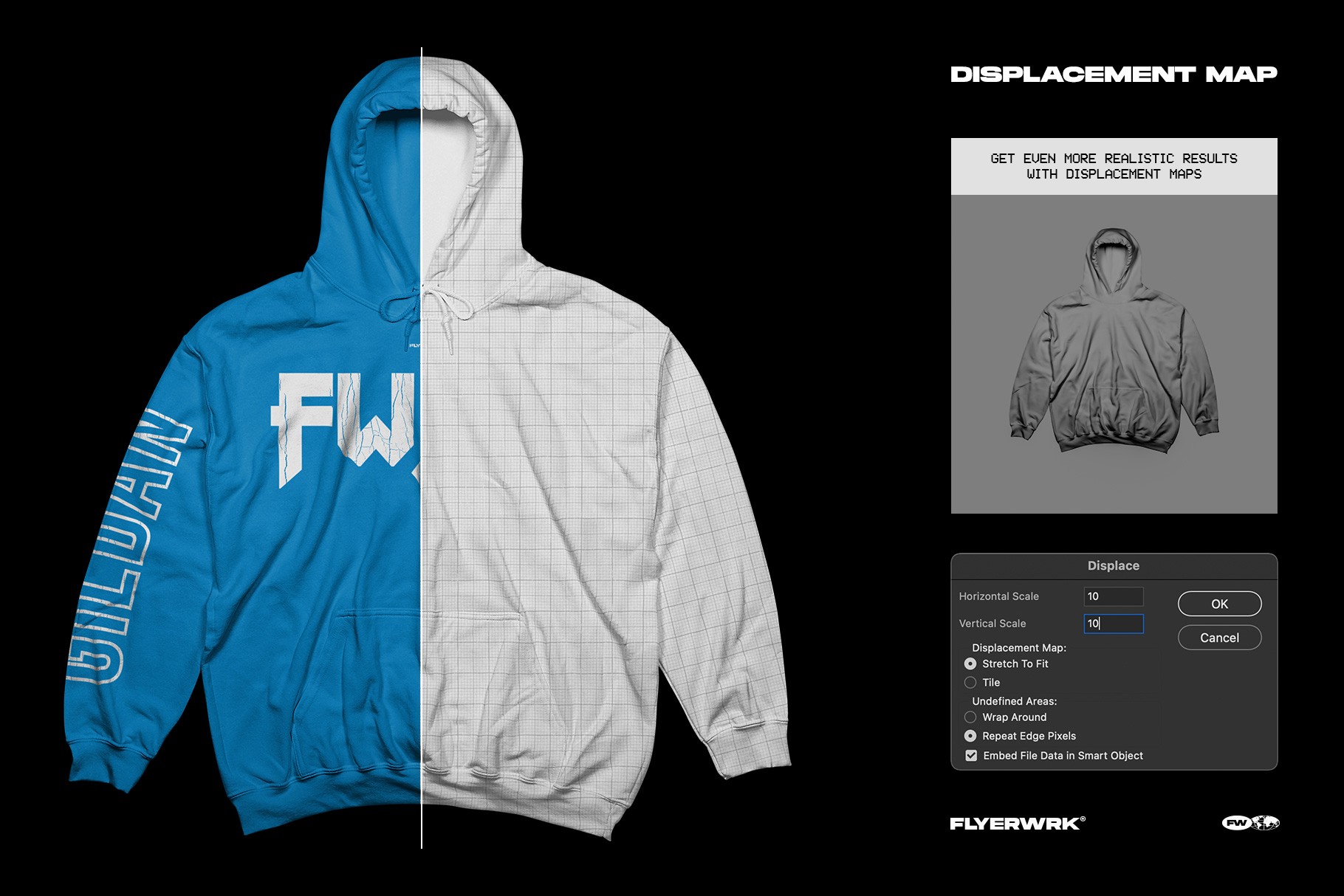 Gildan 18500 Hoodie Front mockup displacement map for realistic print effects