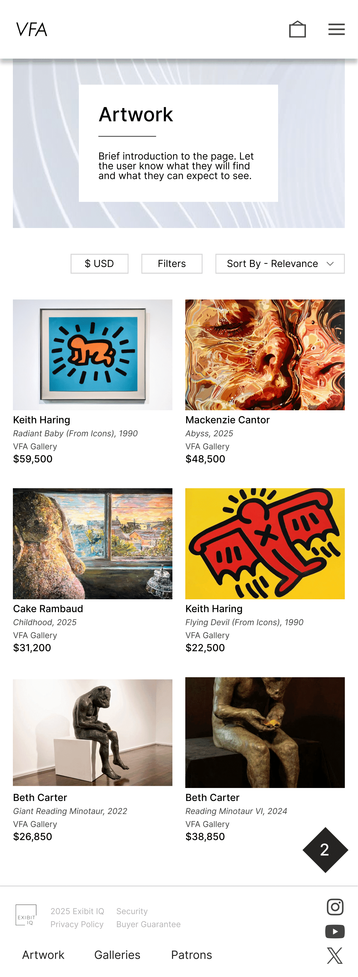 Mobile high-fidelity artwork page