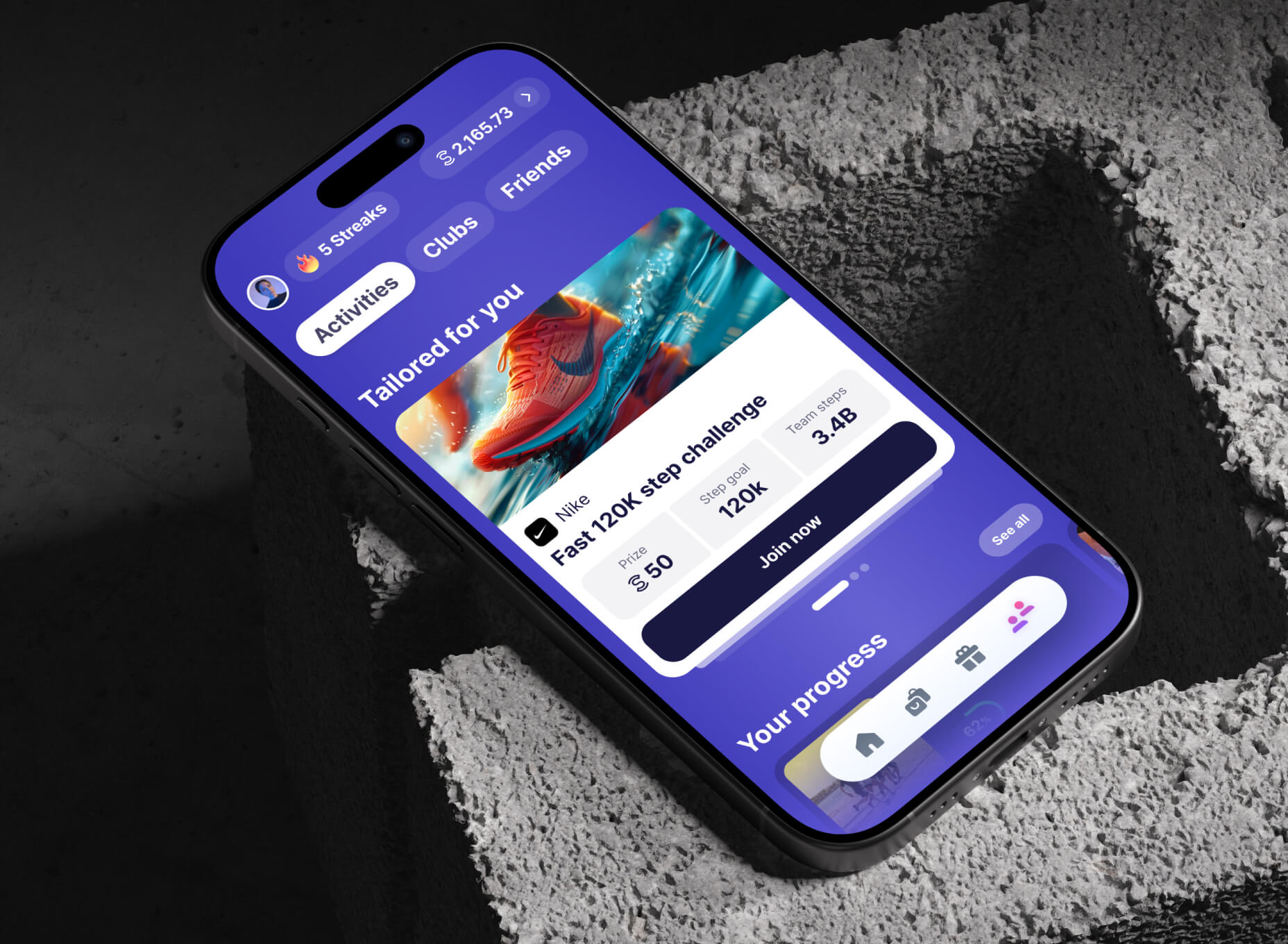 Two phone screens showing the alongID wallet interface, floating on a dark premium background with the wallet view holding multiple identities.