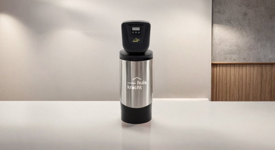 A modern beverage maker on a countertop with a sleek design and illuminated display in a spacious kitchen setting.