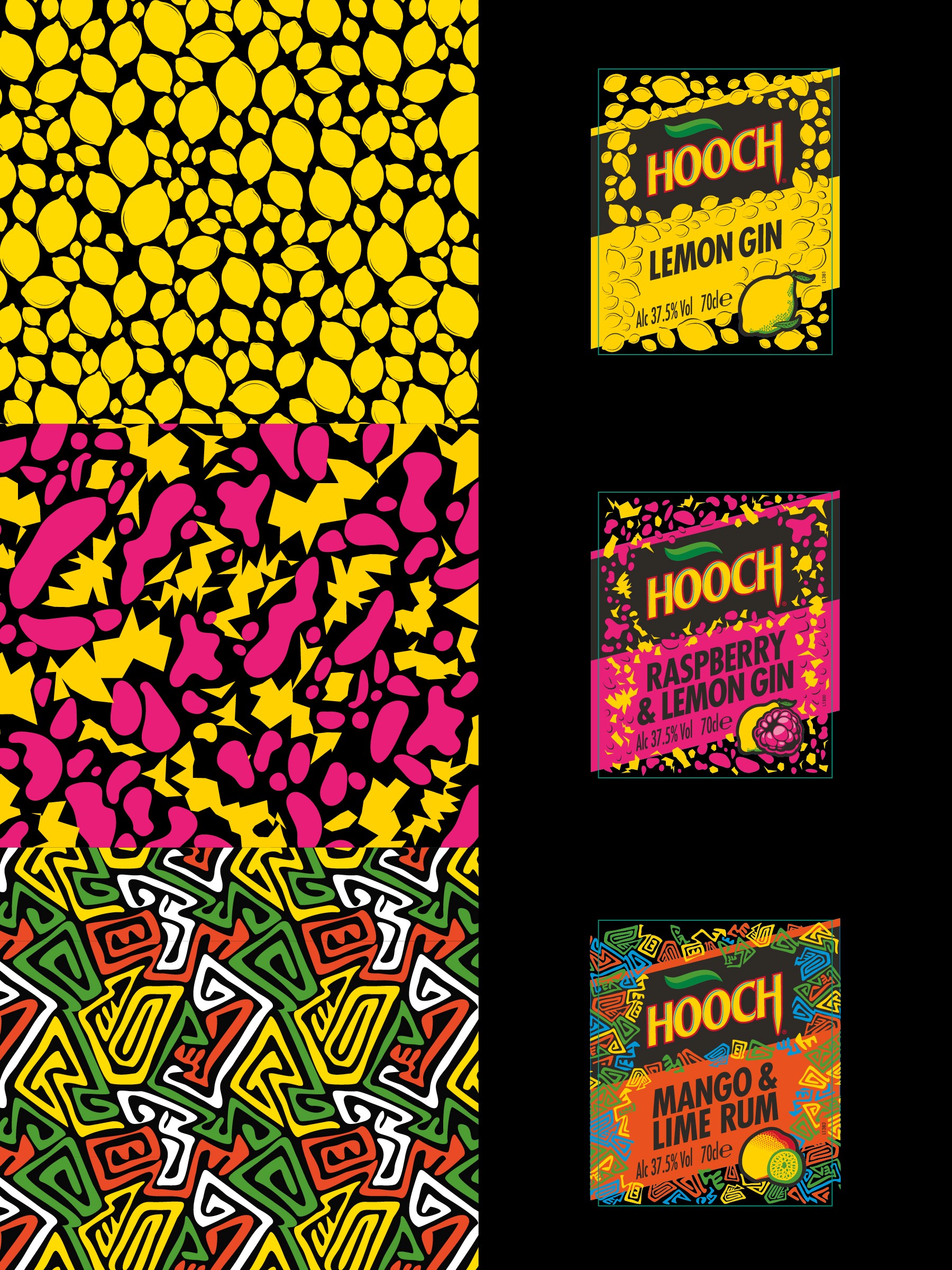 Trade advertising layout for Hooch Spirits highlighting ready-to-drink cans and brand messaging.