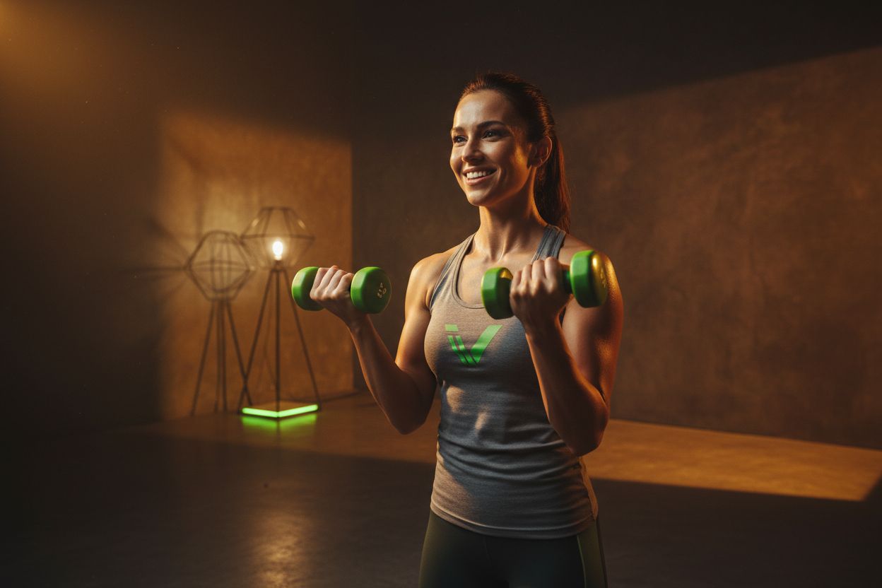 Beginner using light dumbbells at home