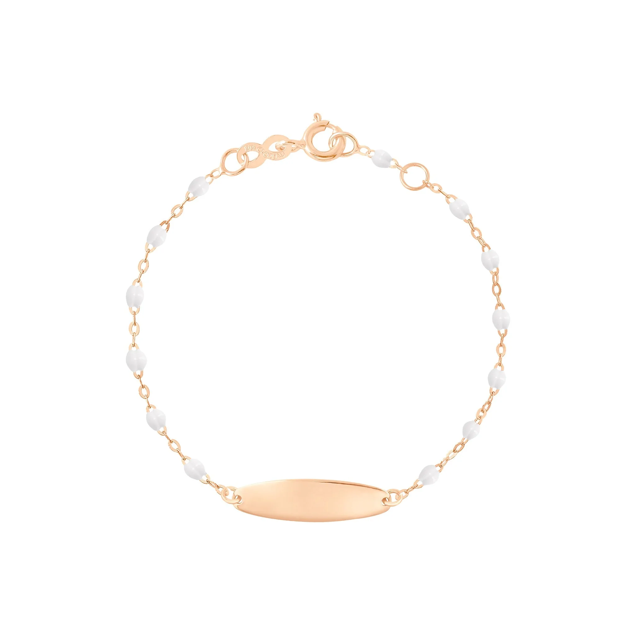 Bracelet blanc Little Gigi, plaque ovale, or rose