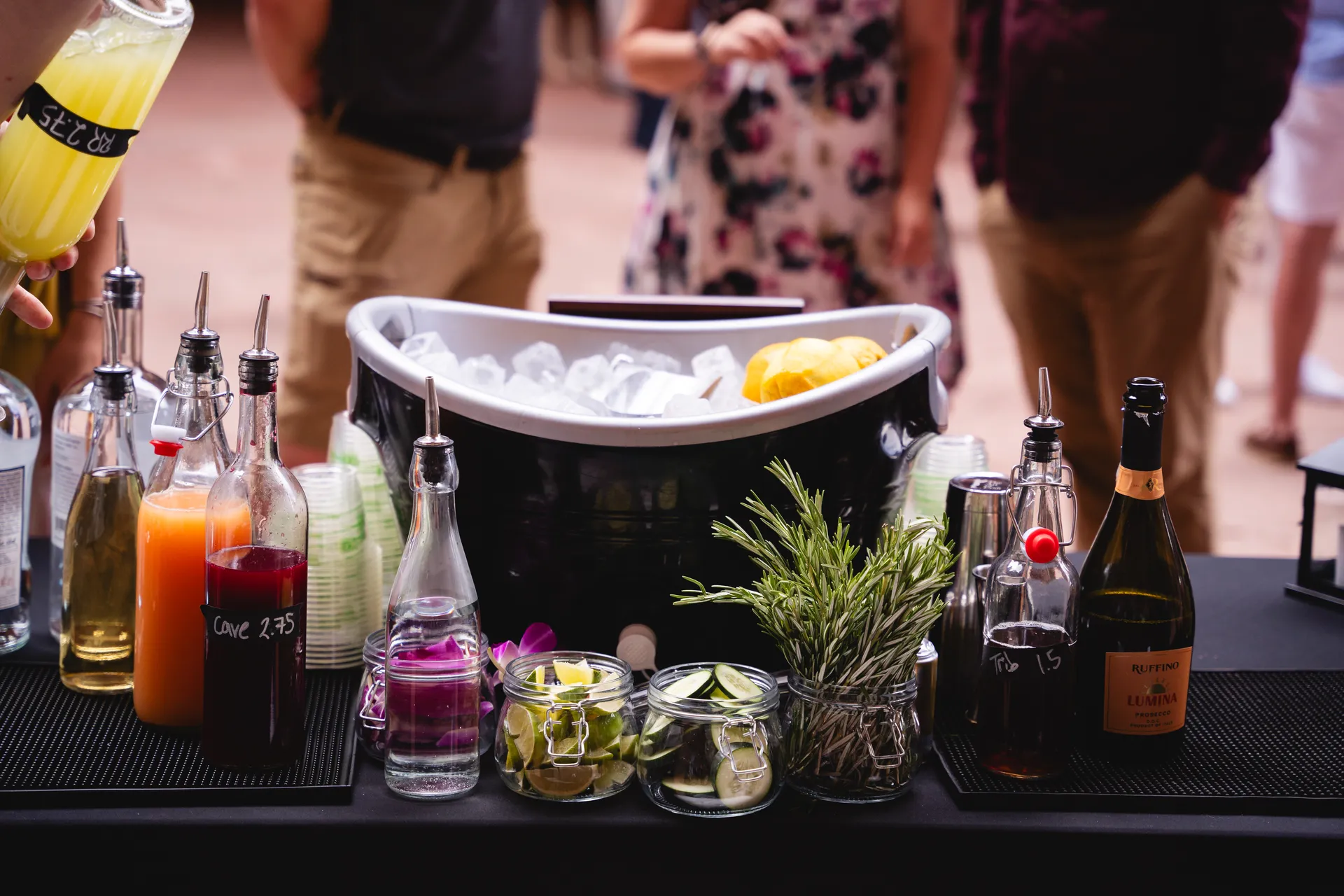 Organized mobile cocktail bar setup