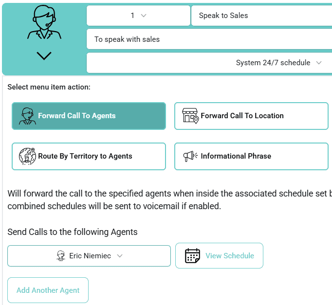 Forward to agent menu configuration in QIVIR.