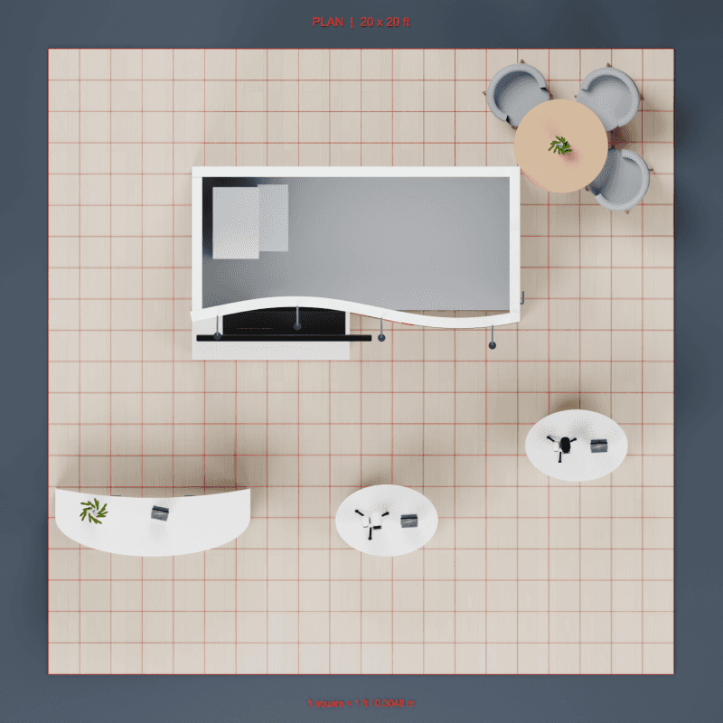 20x20 modular smart telescope booth with product displays, digital screen, and show-site support