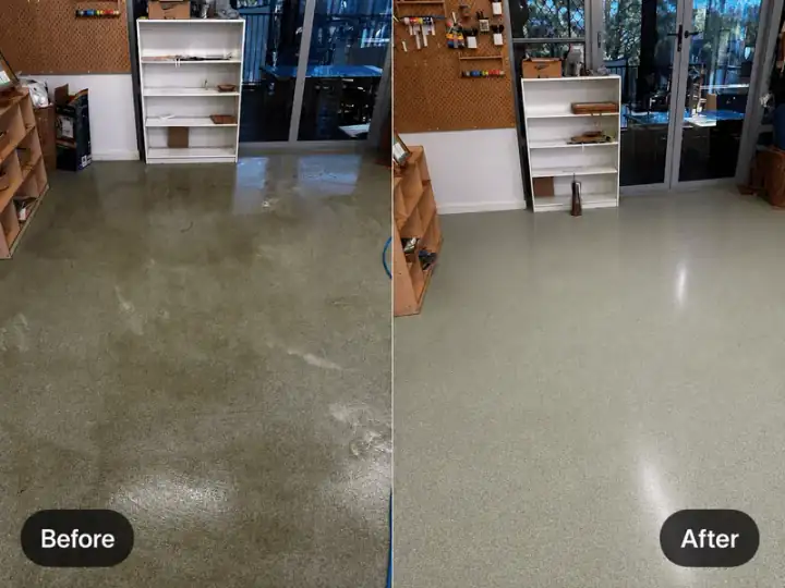 before after comparison of a floor in a childcare