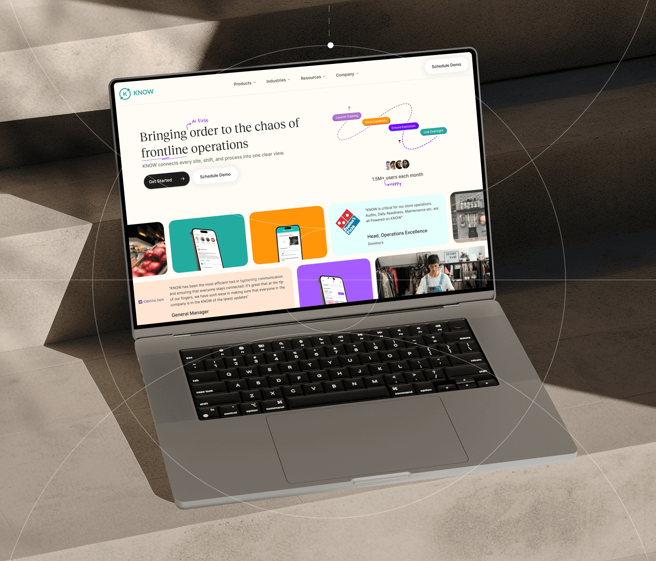 KNOW operations platform website displayed on a laptop