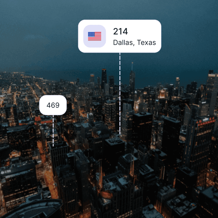 City skyline of Dallas showing the 214 area code and surrounding area codes