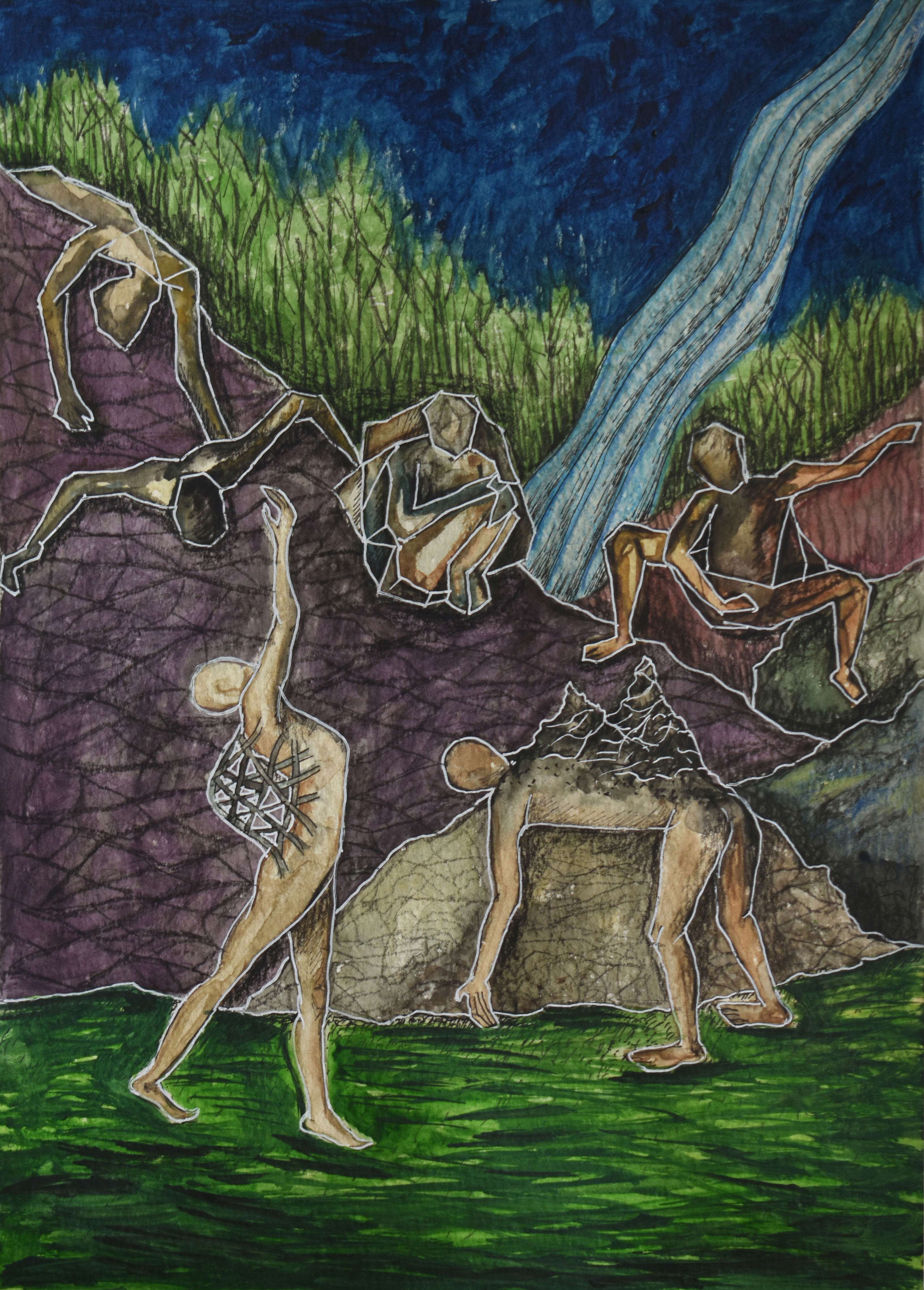 Collage of photographs from palakkad, climate change data and laban movement analysis study diagrams.