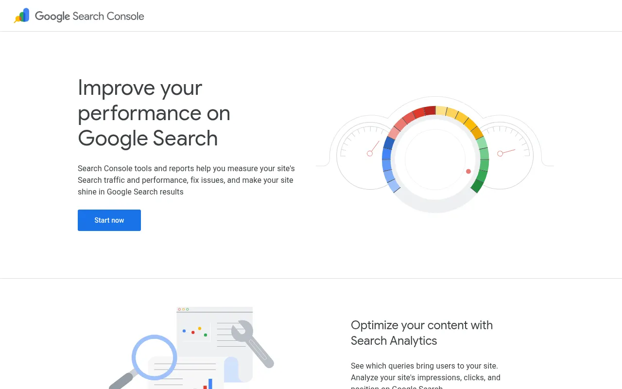 Google Search Console official homepage screenshot