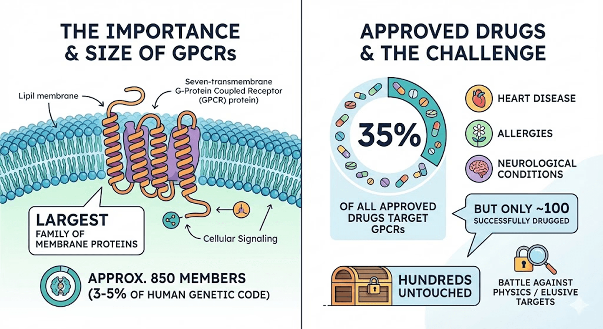 Diagram Showing the Number of GPCR Proteins' and Their Statistics Around Drugs