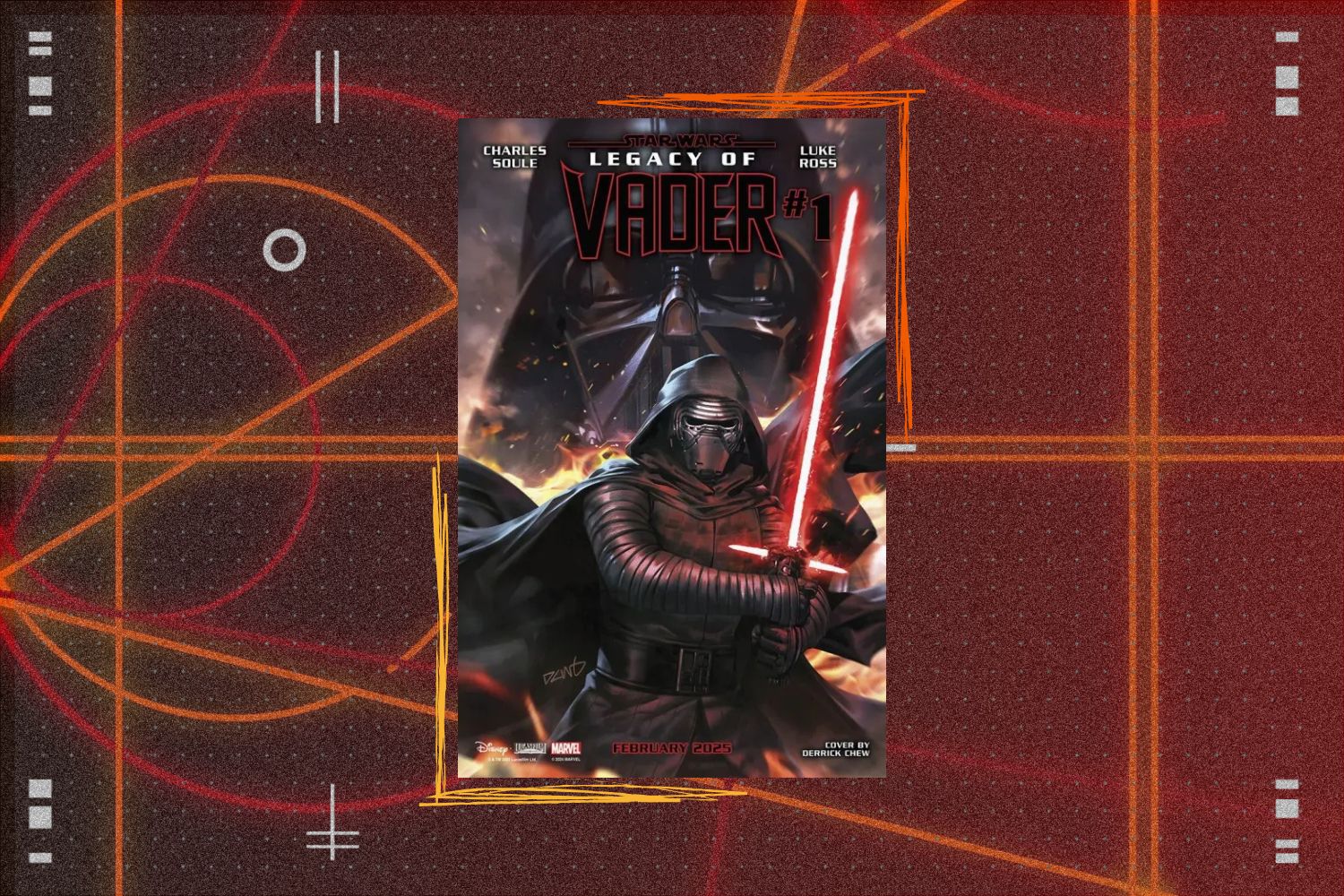 Cover of Legacy of Vader issue 1 featuring Kylo Ren in his black robes and mask wielding a red lightsaber with Darth Vader's mask in the background