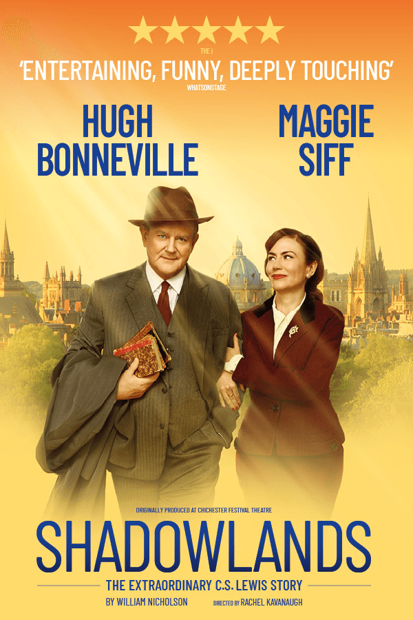 Hugh Bonneville in a suit with "Shadowlands" text on a dark background.