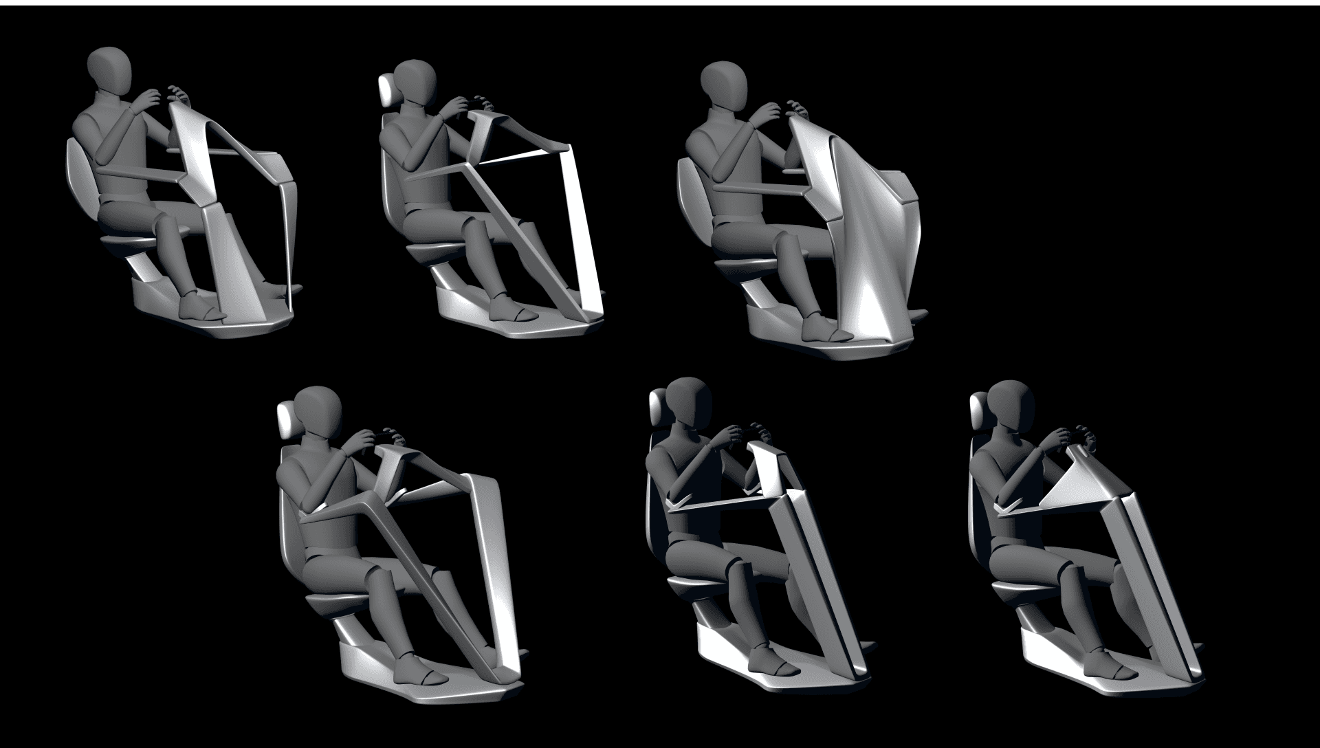 Early form alternatives exploring framework silhouette and seated proportions