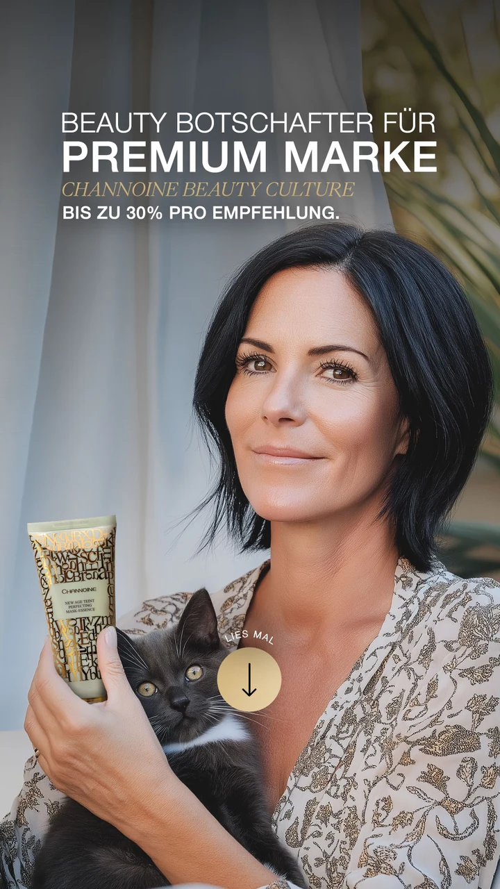 Beauty-Anzeige mit Porträt und Produkt