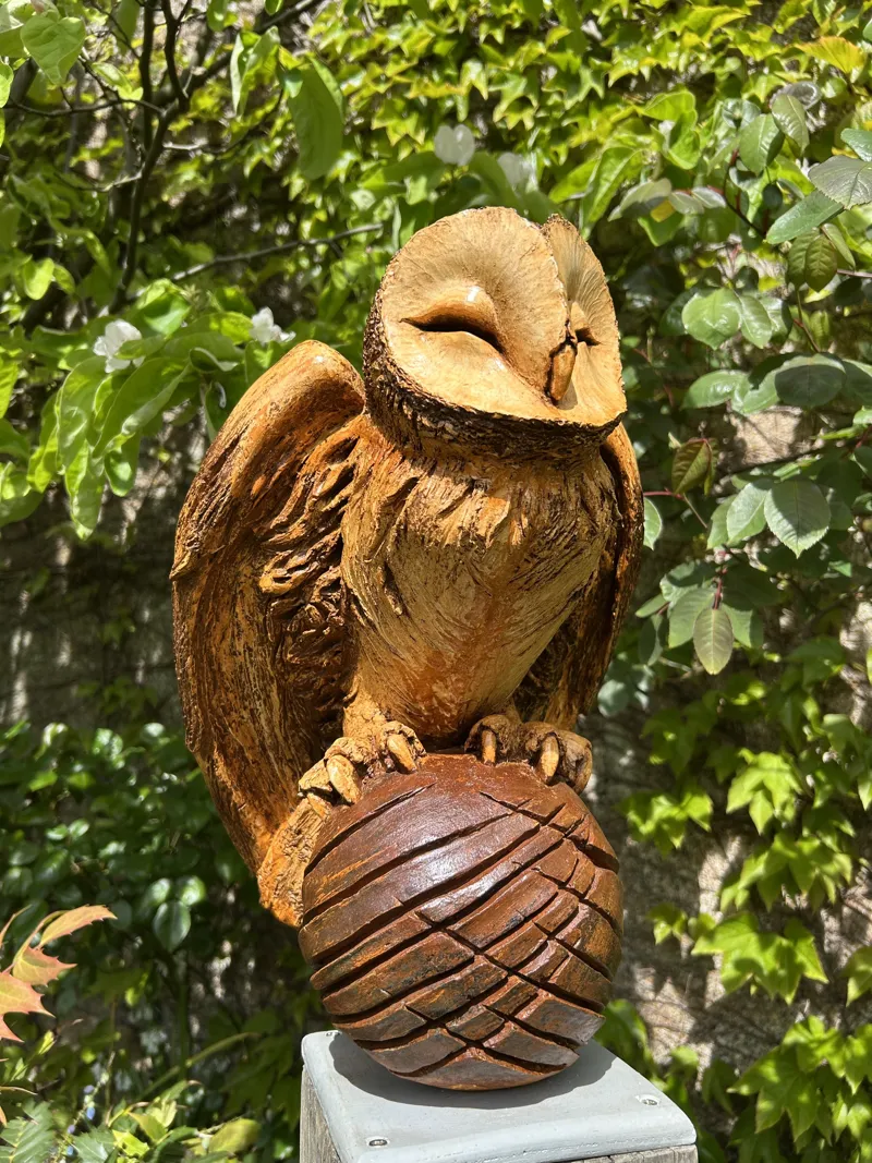 Orbit Owl in garden by Abby Martin