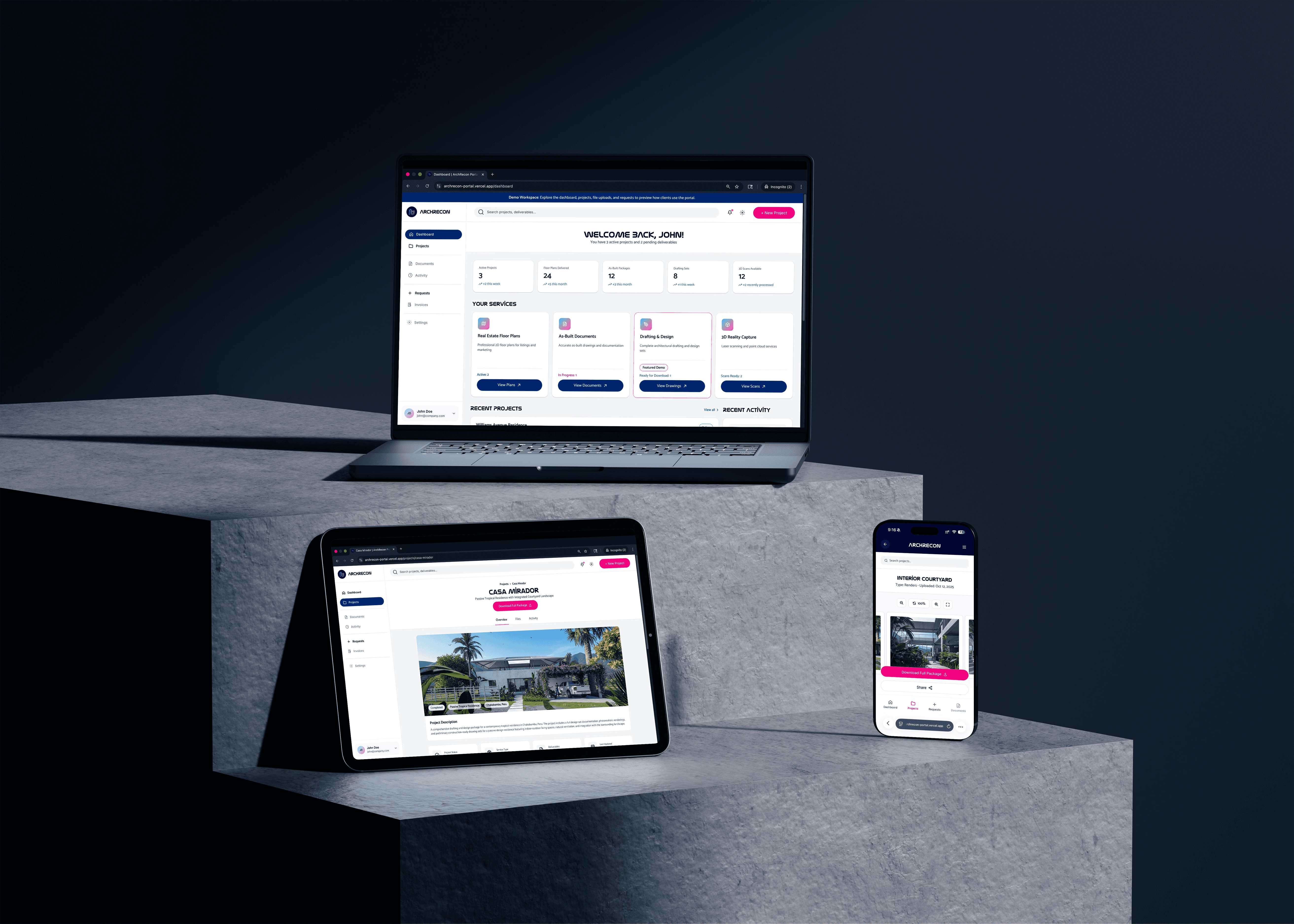 ArchRecon Responsive Screens Portal Mockup Render