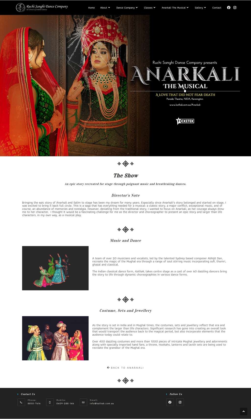 'Anarkali The Musical The Show' page current state screenshot