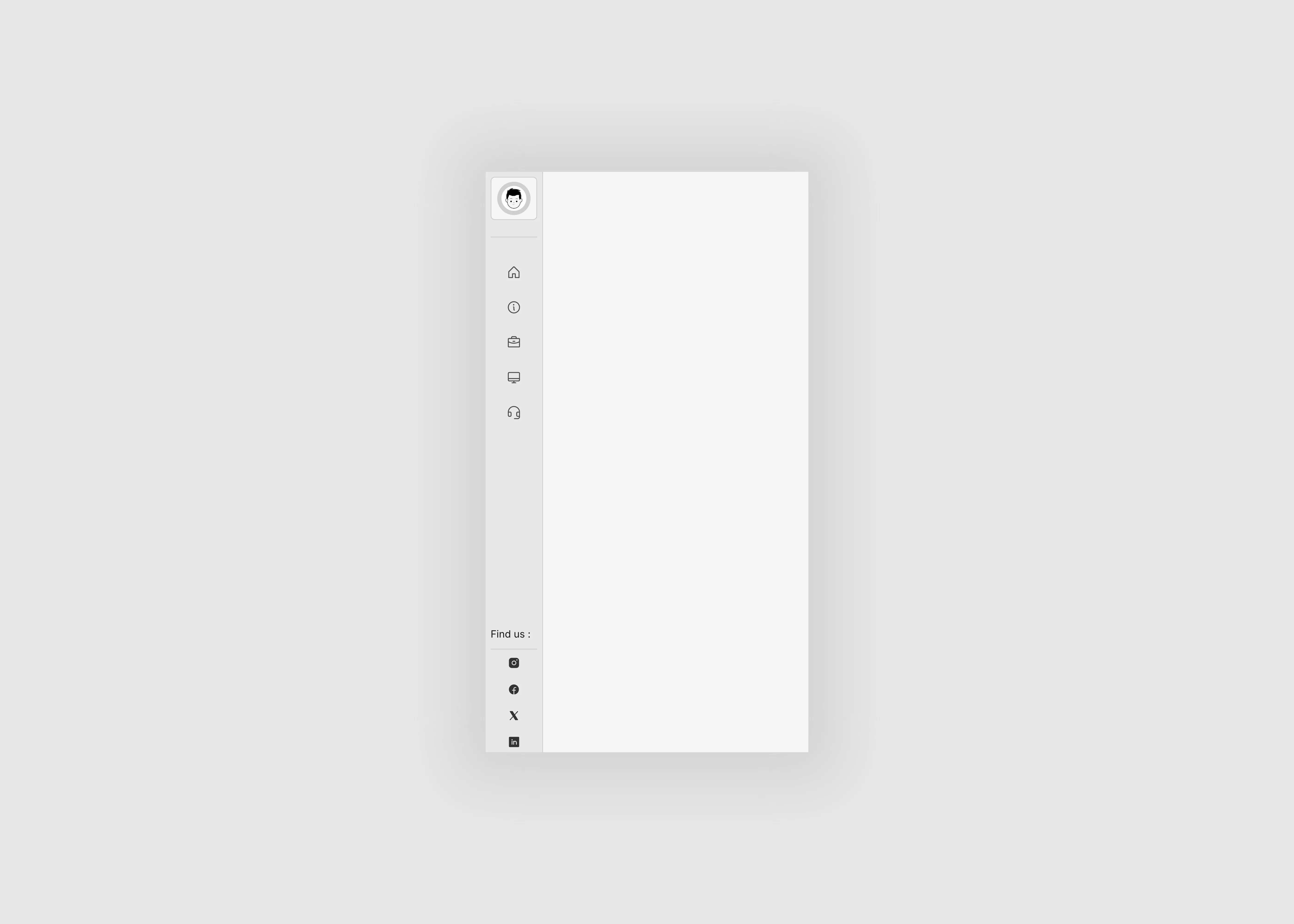 A light themed sidebar ui with user profile, menu options and social buttons for mobile screens