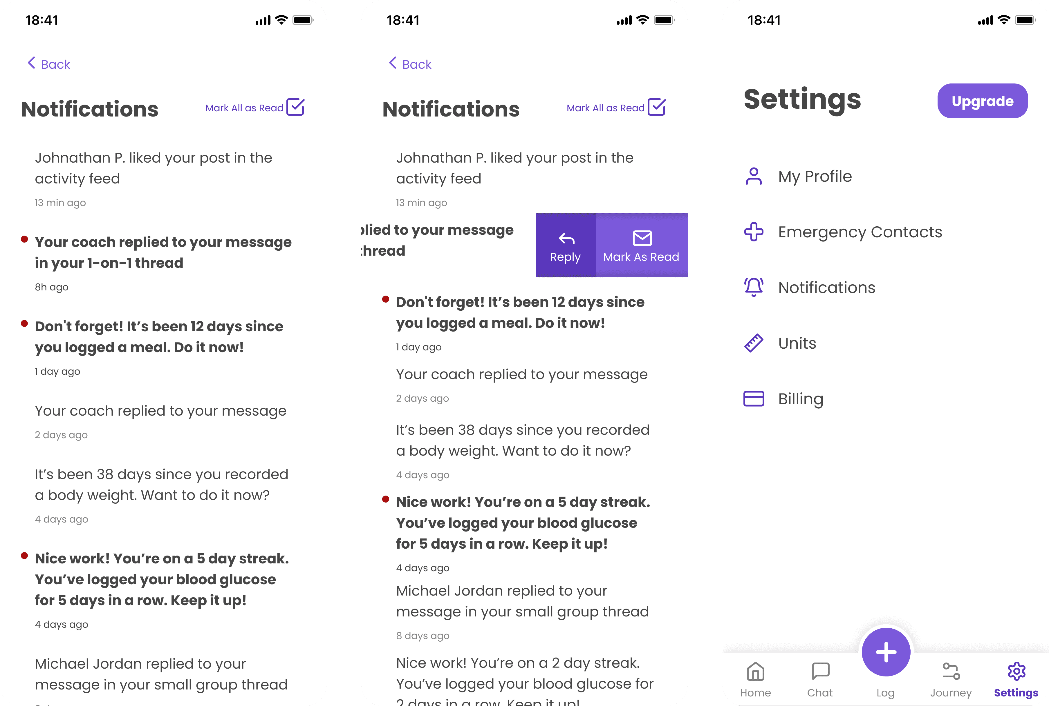 Notifications and settings