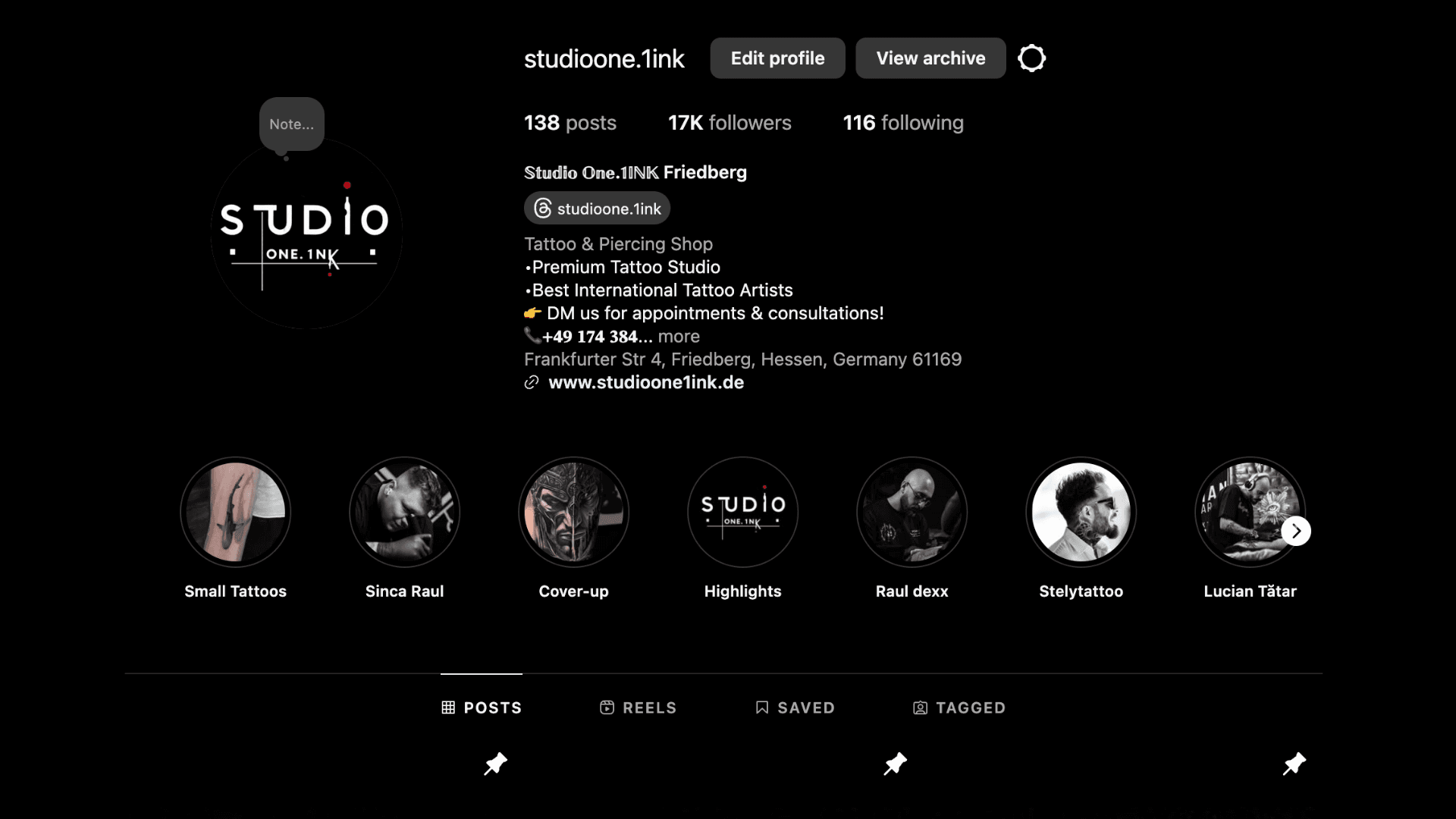 Studio One 1 Ink Instagram Profil