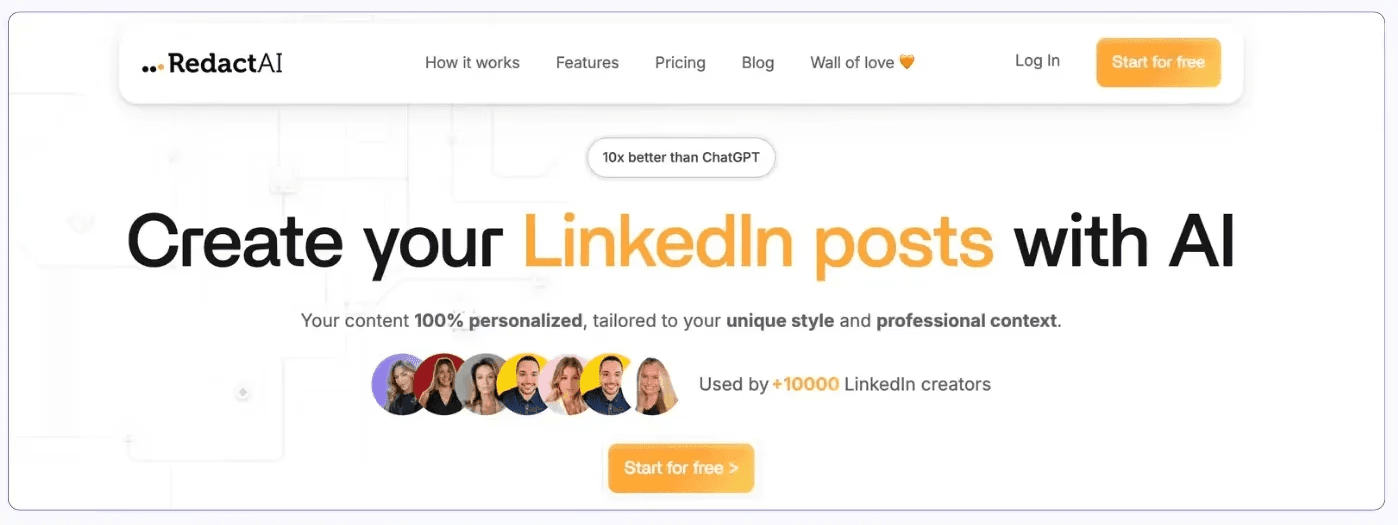 Página de inicio de RedactAI, alternativa a Magipost