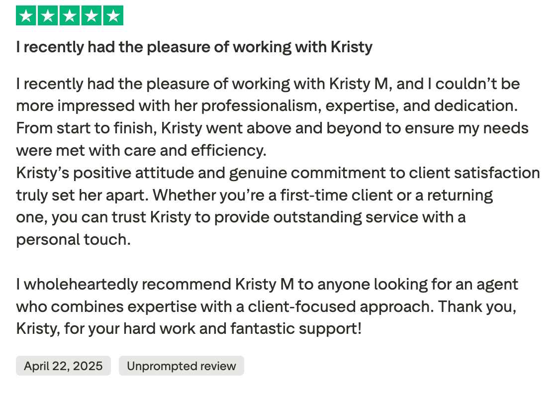 Five-star review praising professional customer support experience