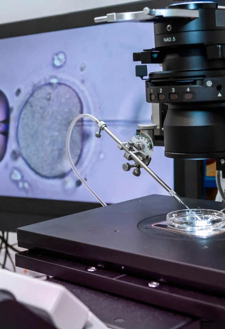 Procedimento de fertilização in vitro realizado em laboratório de embriologia