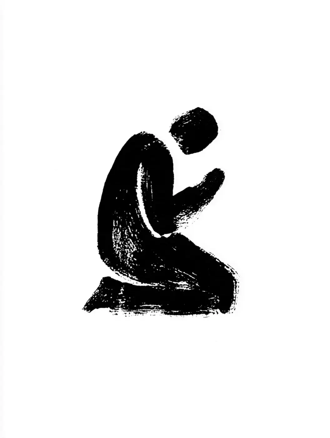 Black illustration of a person kneeling in prayer