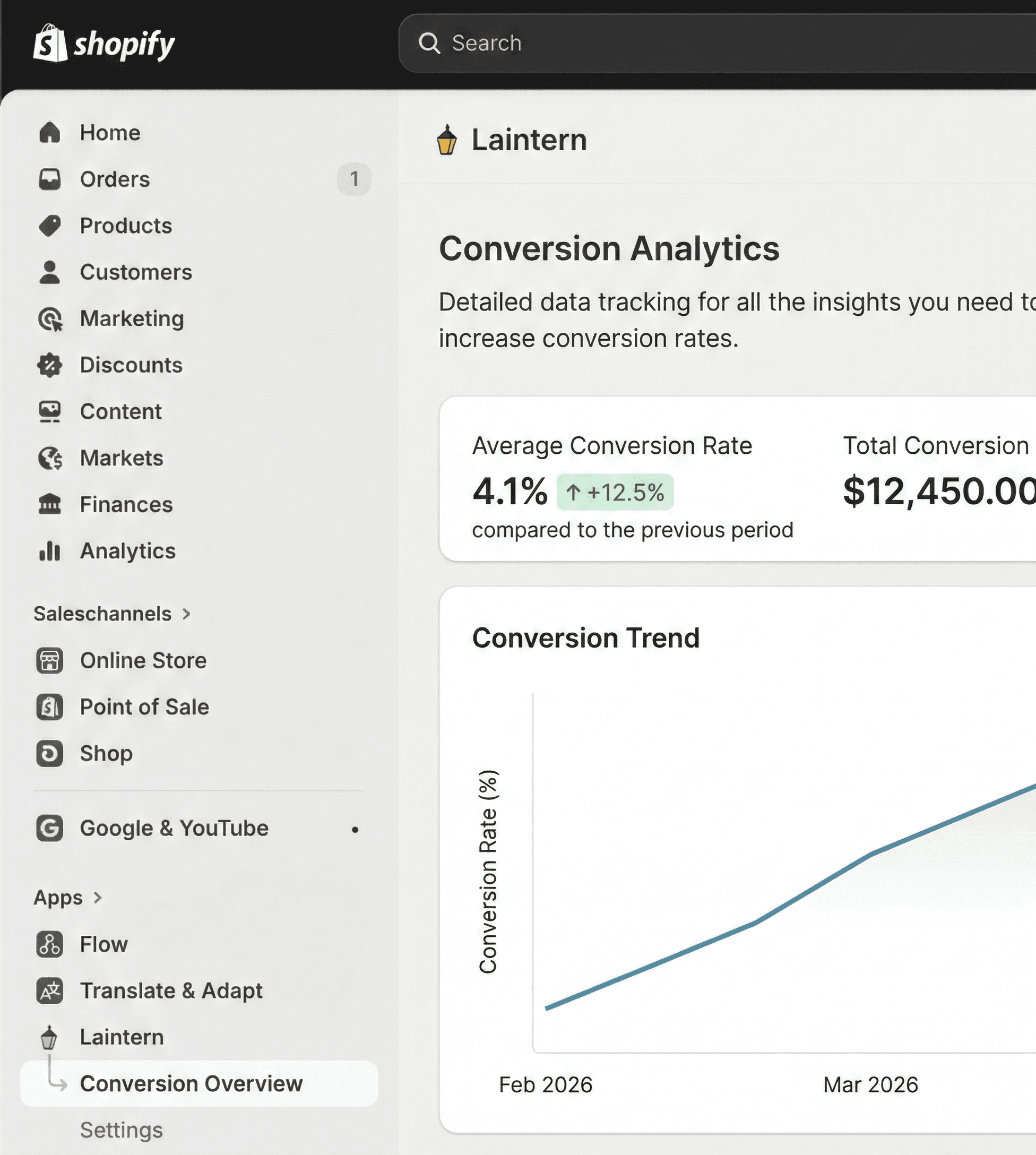 Laintern conversion dashboard shopify app
