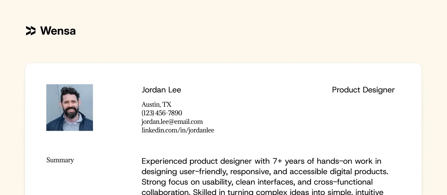 example of clean resume contact section