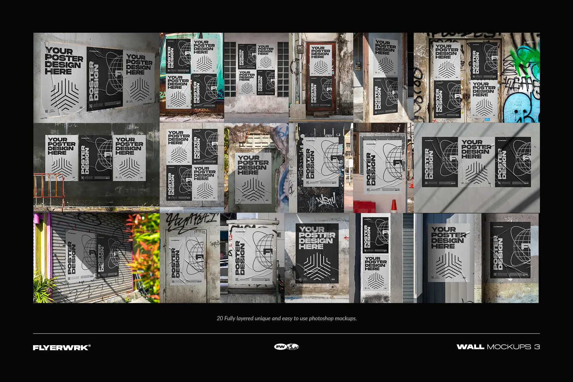 Urban wall background textures included with urban poster wall mockups