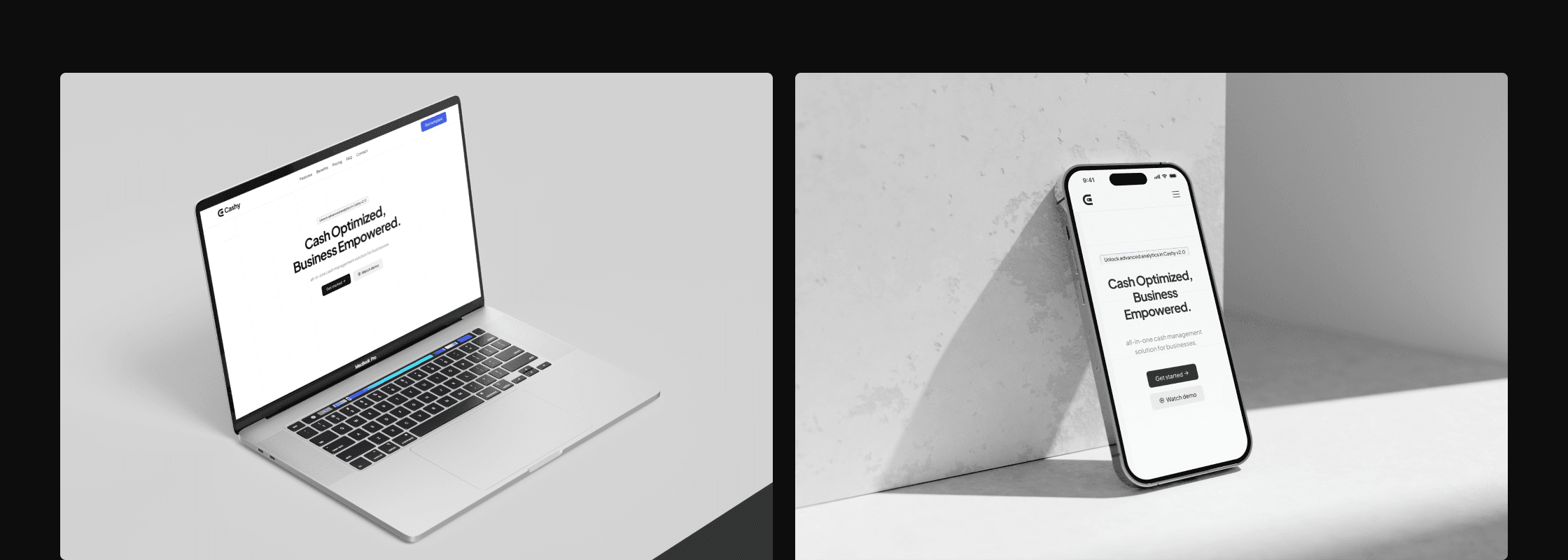 Preview of the Cashy website in mobile and desktop versions.