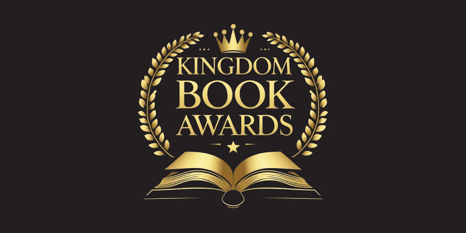 Kingdom Book Awards gold logo featuring a crown, laurel wreath, and open book on a black background.