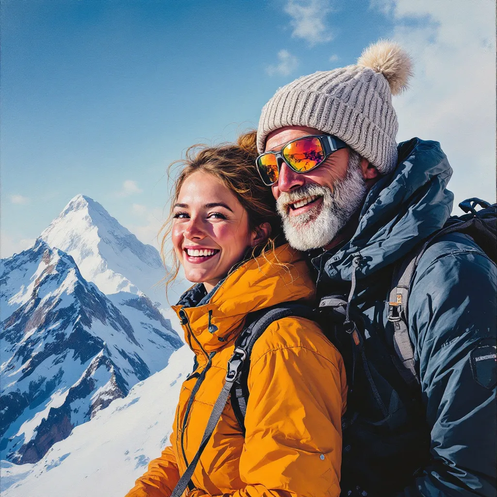 happy couple climbing